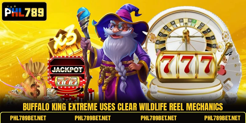 Buffalo King Extreme uses clear wildlife reel mechanics